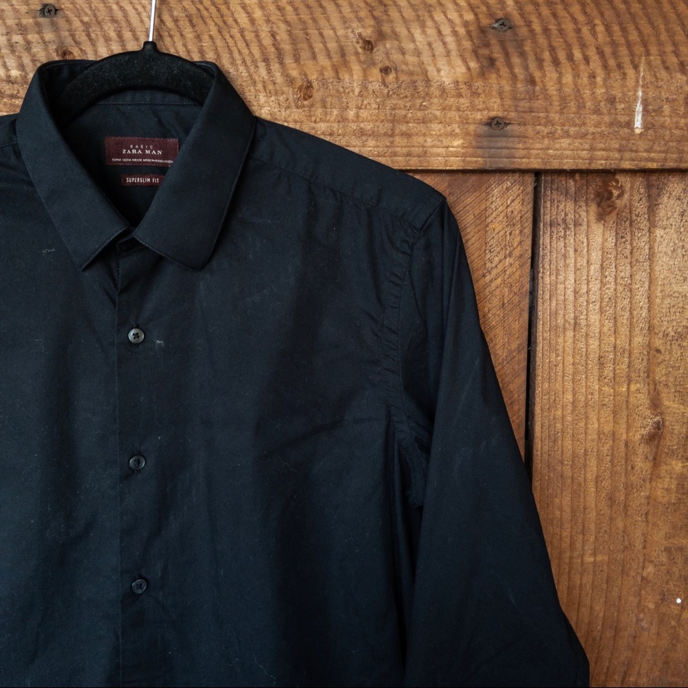 Men’s Basic Zara Man Black Dress Shirt Superslim